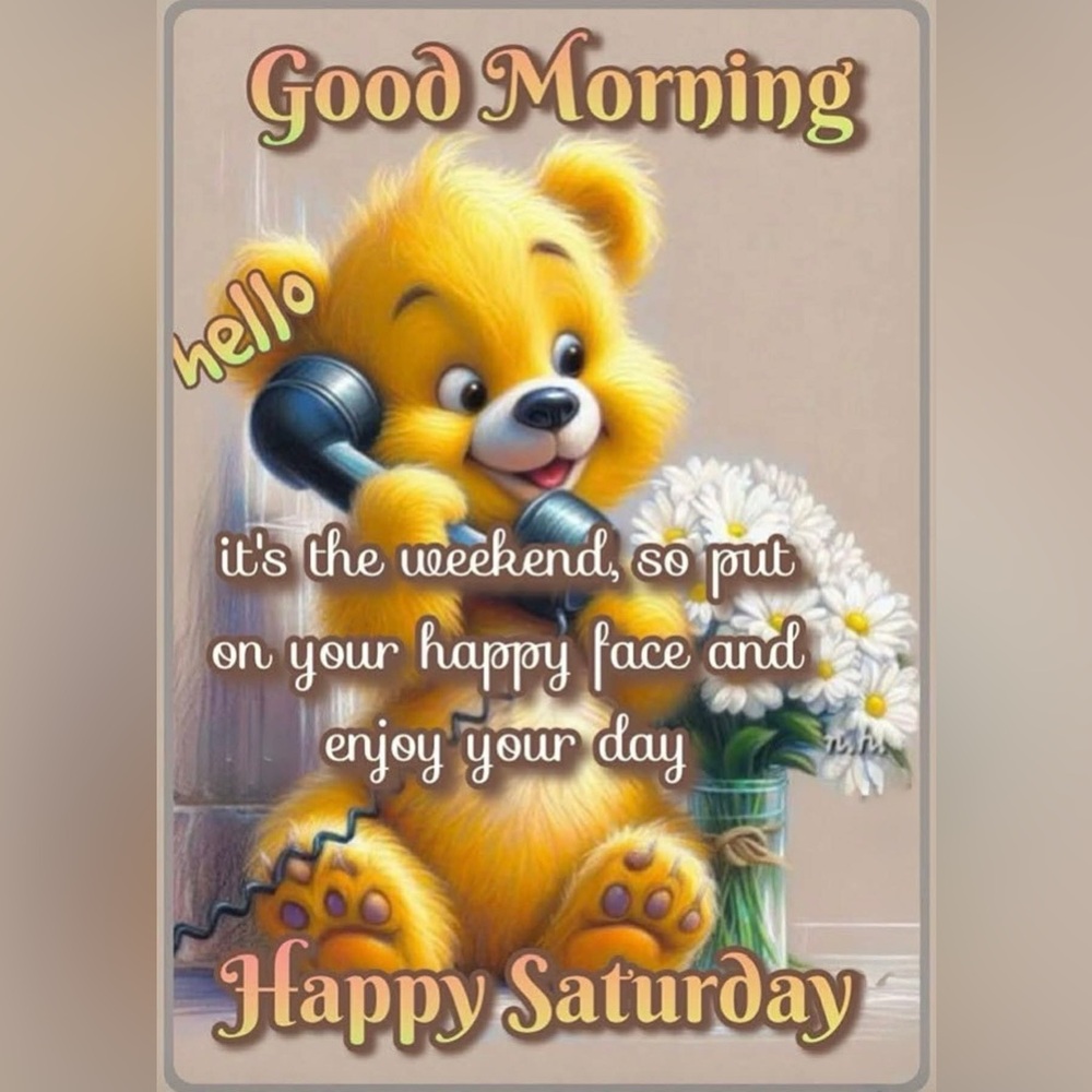 Cute Yellow Bear Happy Saturday Wall Art